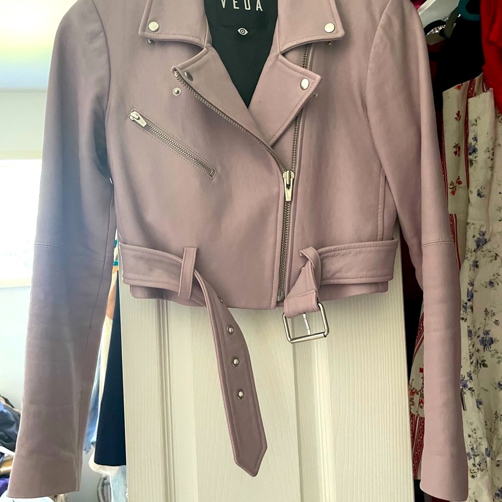 Veda Women's Pink Leather Biker Jacket